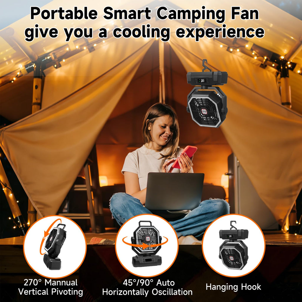 Black 10-Inch 40000mAh Portable Camping Fan P35605