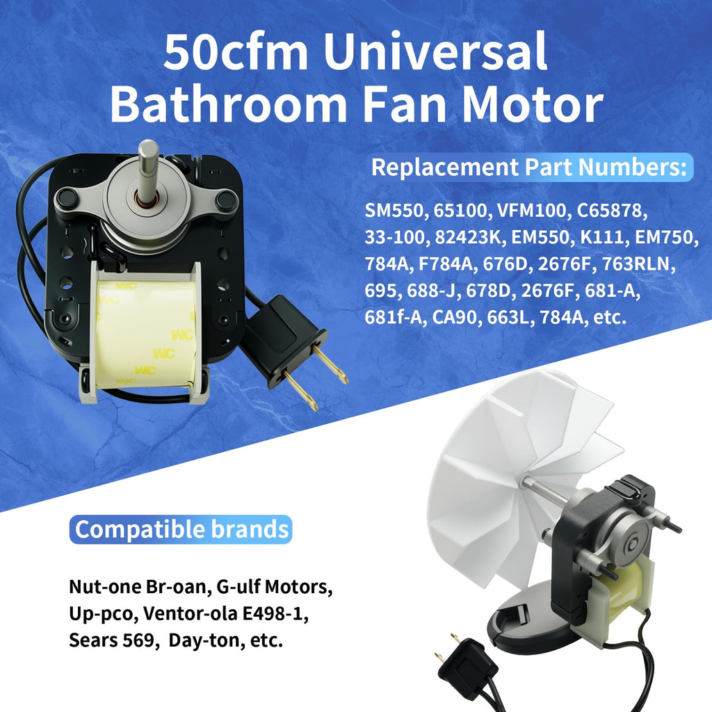 Universal Bathroom Vent Exhaust Fan Motor 50 CFM 120V 60Hz P4522