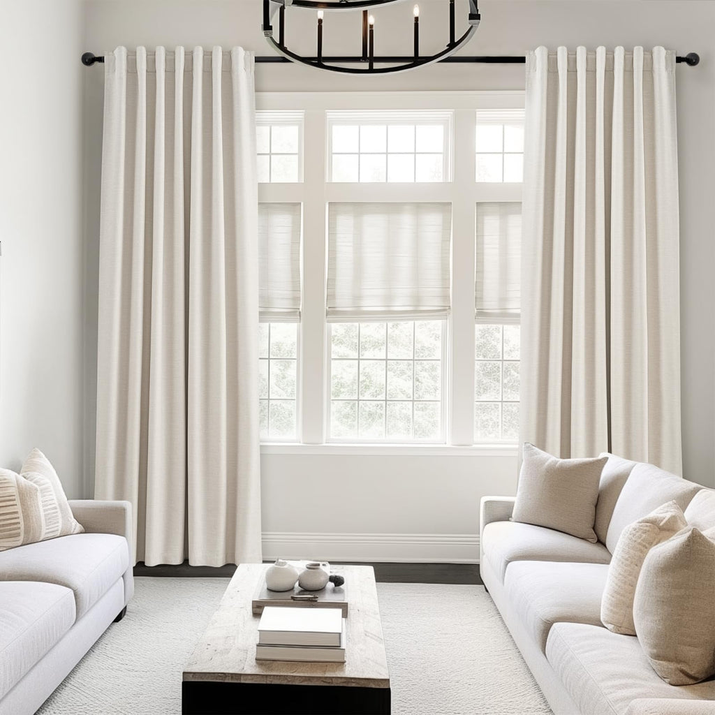Cream Linen Blackout Curtains 84 Inch Pinch Pleat D548