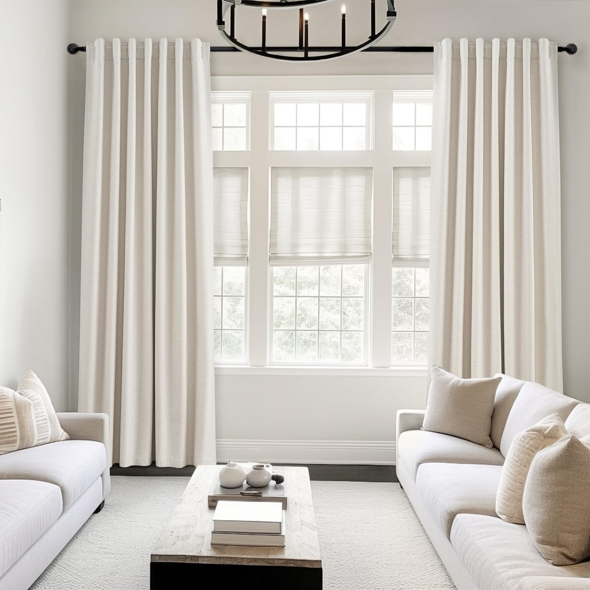 Cream Linen Blackout Curtains 84 Inch Pinch Pleat D548