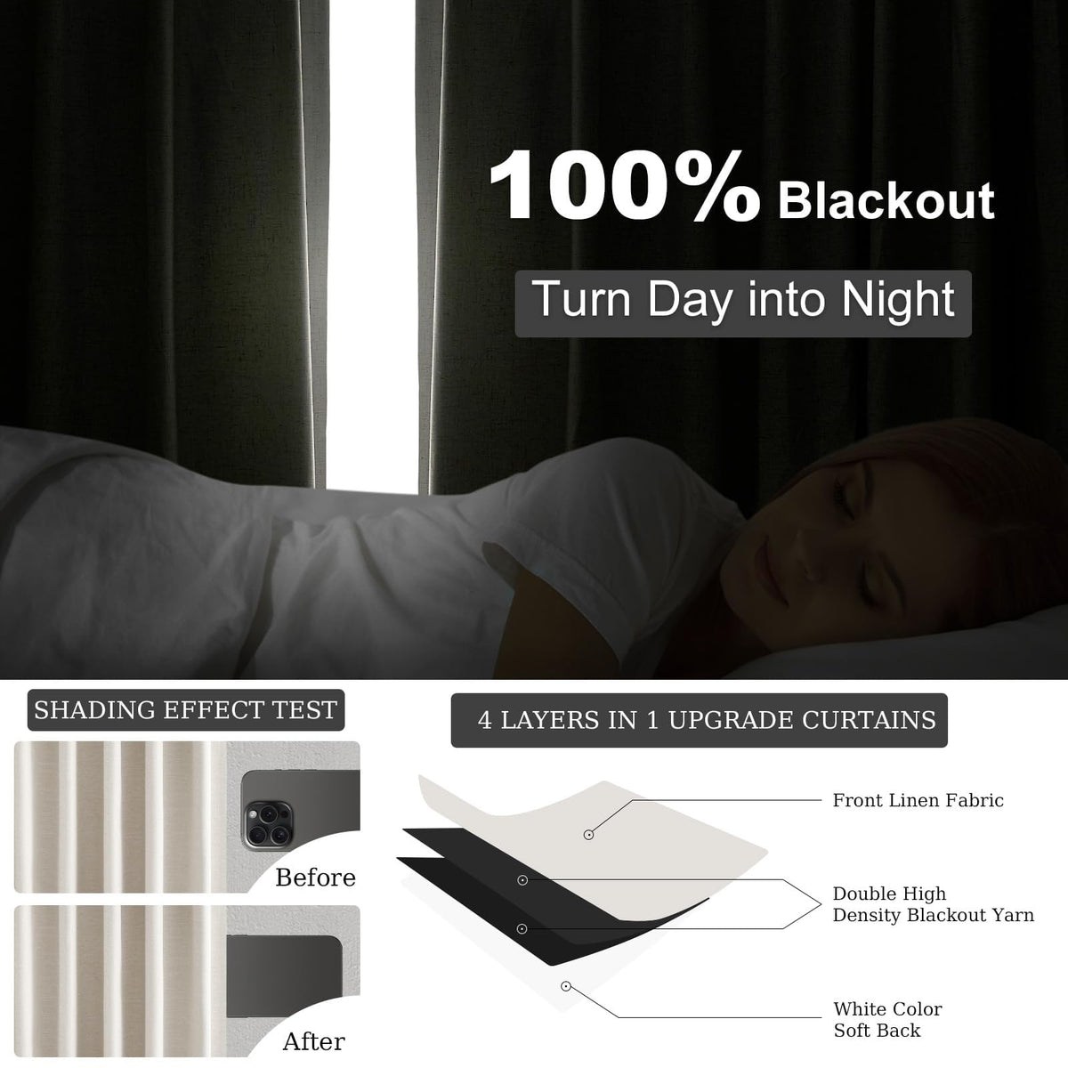 Cream Linen Blackout Curtains 84 Inch Pinch Pleat D548