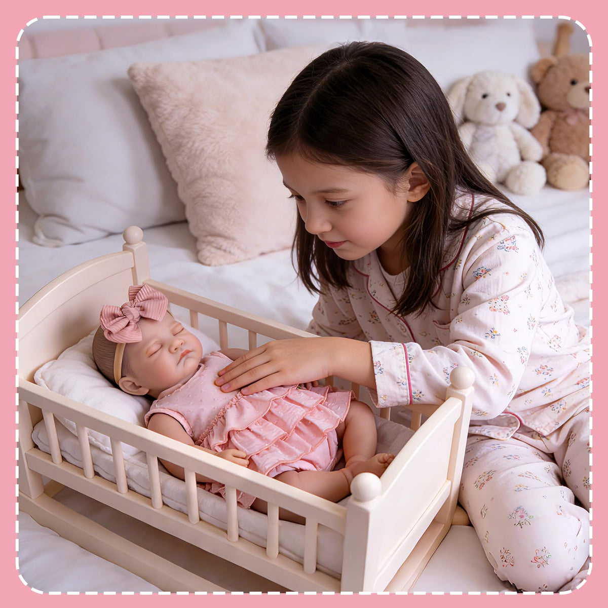 20'' Realistic Sleeping Newborn Girl Doll in Pink Dress O69605