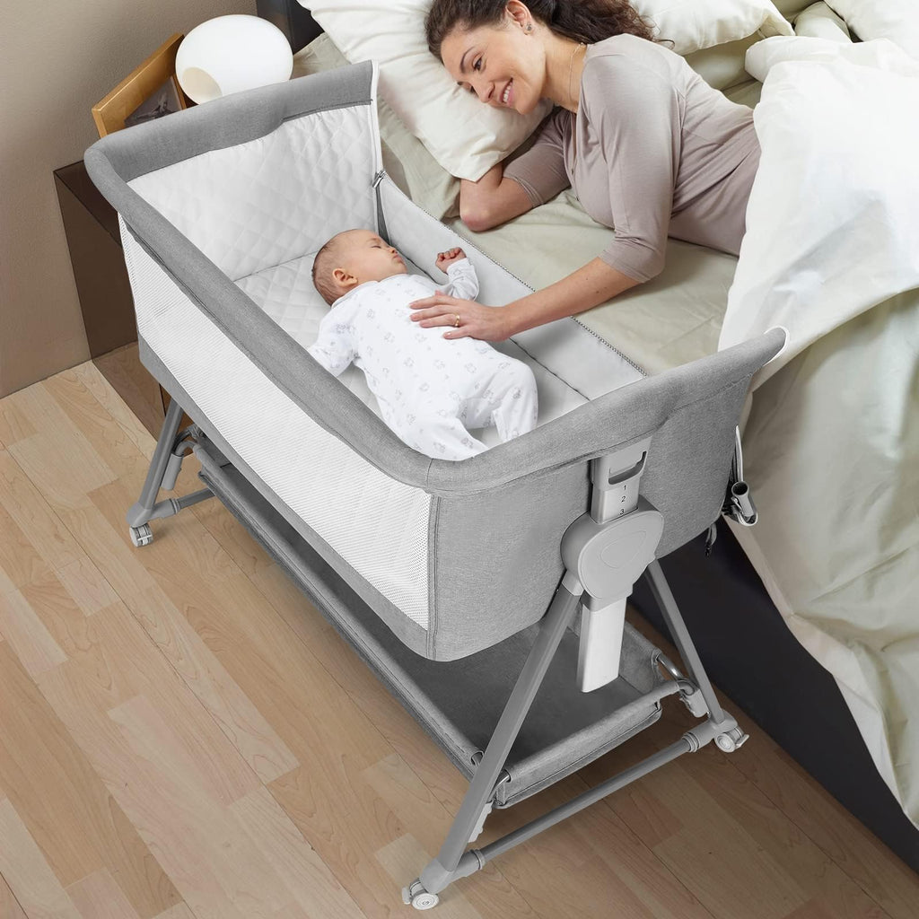 Baby Bassinet with 7 Adjustable Height, Breathable Mesh & Mattress S586