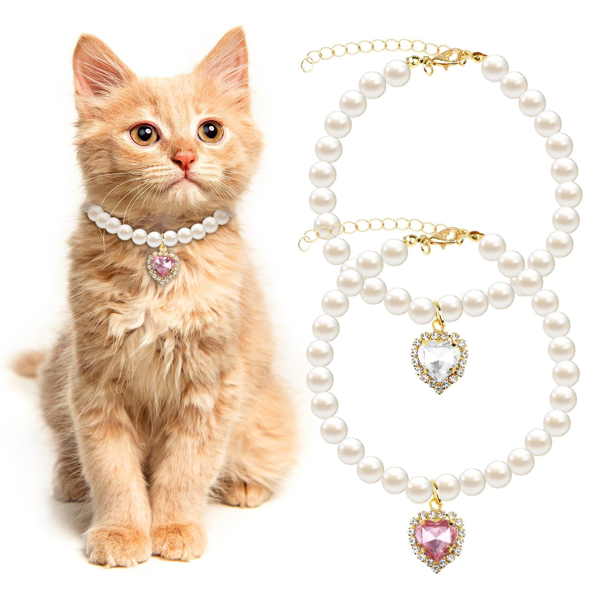 Pink White Pearl Cat Dog Collar A4215