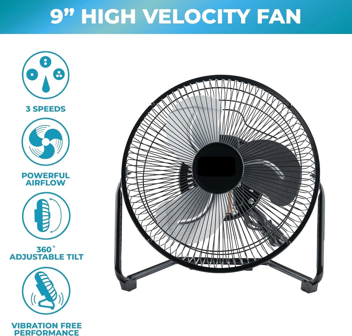 9" 3 Speed Electric Metal Floor Fan with Carry Handle P866406