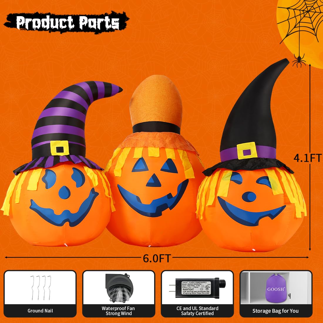 6 FT Halloween Inflatables Outdoor Pumpkin Combo with LED Lights U37631