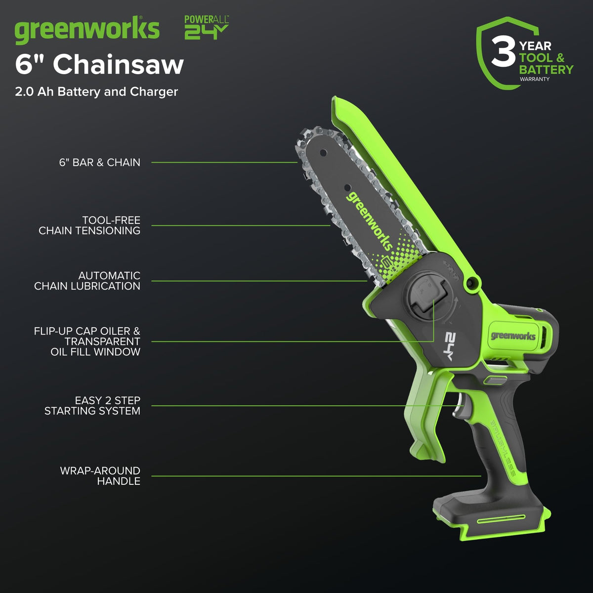 24V 6 in Mini Pruning Chainsaw U974