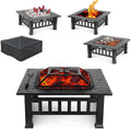 32'' Wood Burning Square Fire Pit with Grill Grate C786345