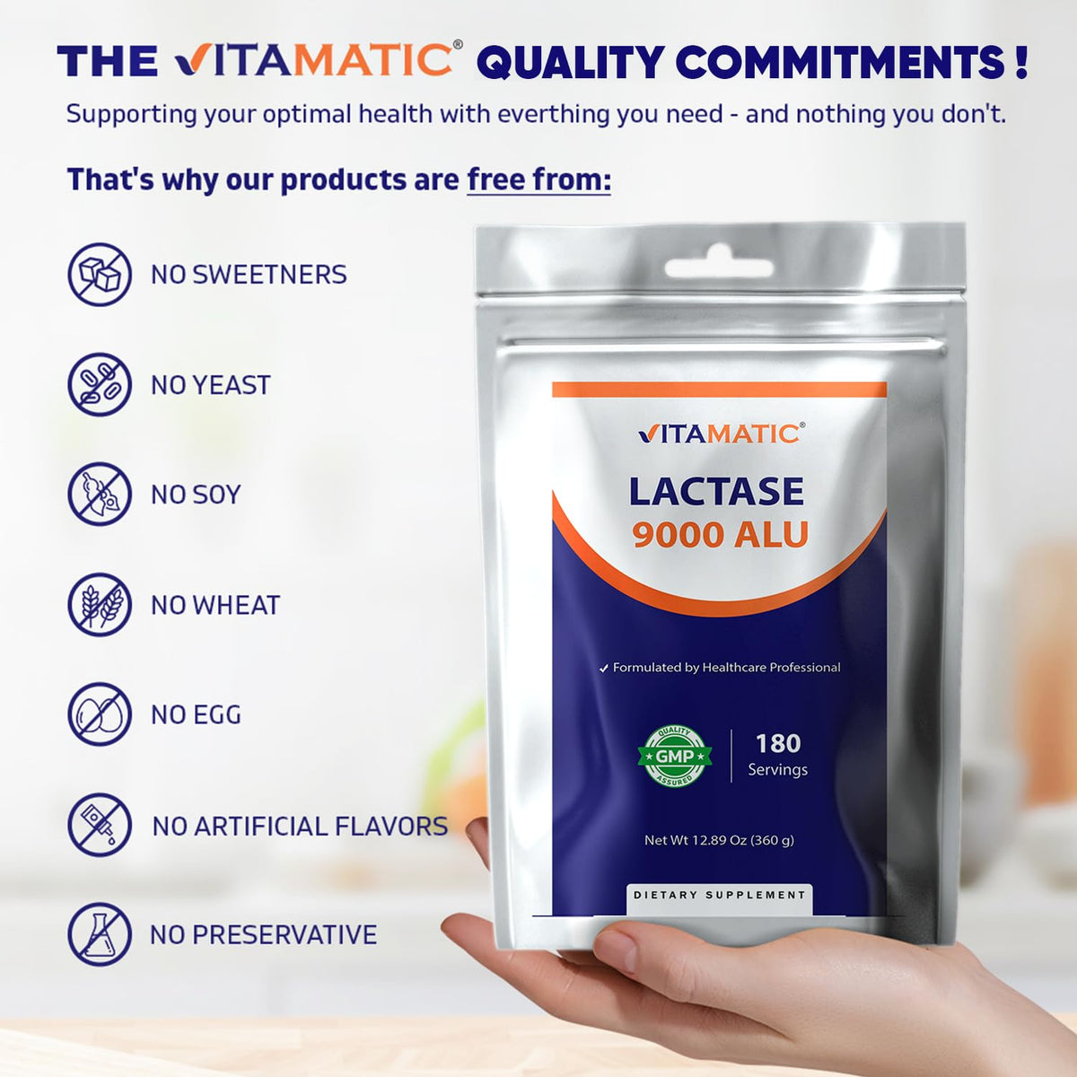 Lactase Enzyme Powder 9000 ALU 180 Servings Non-GMO Gluten Free Q13756