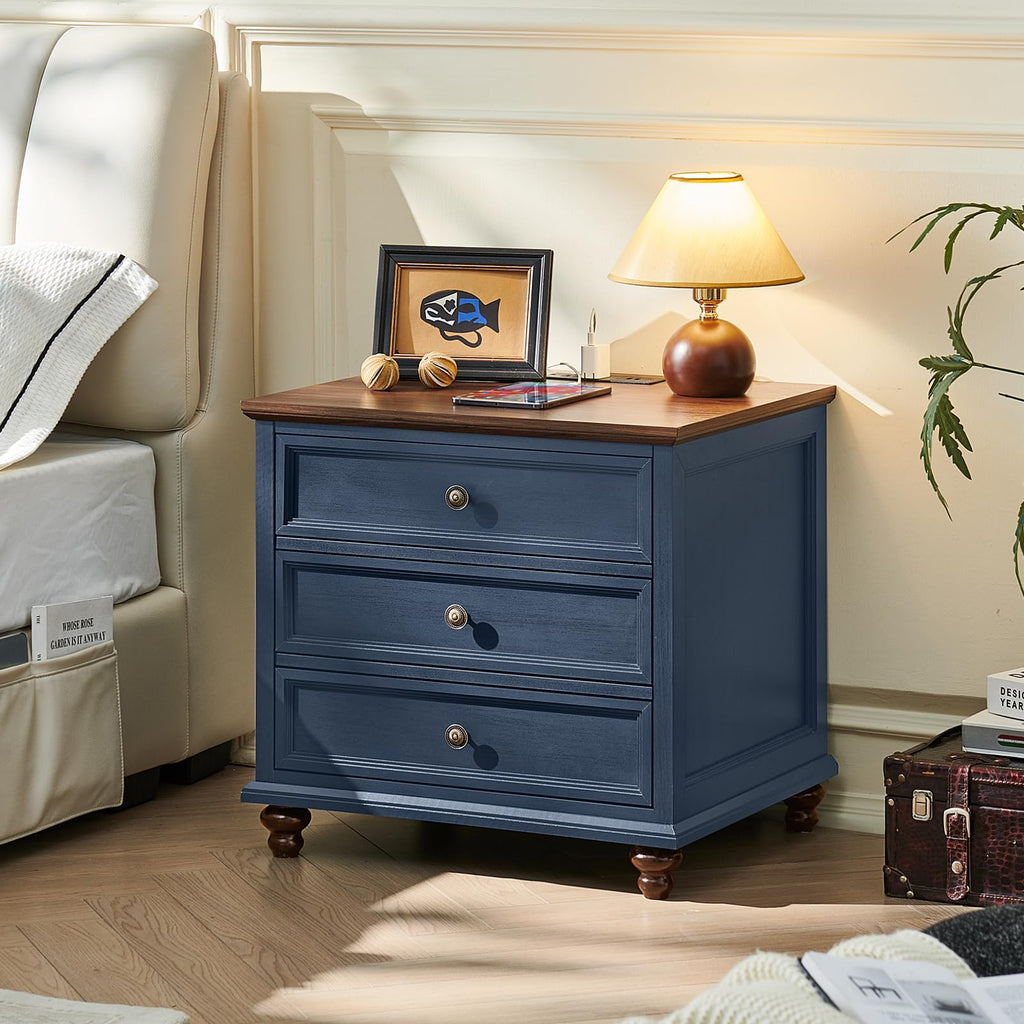 Blue Wood Nightstand Set of 2 with Charging Station W48683