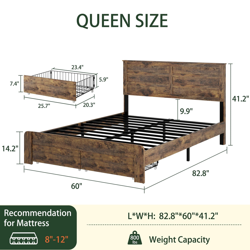 Queen Size Wooden Bed Frame with Storage Drawers A234142