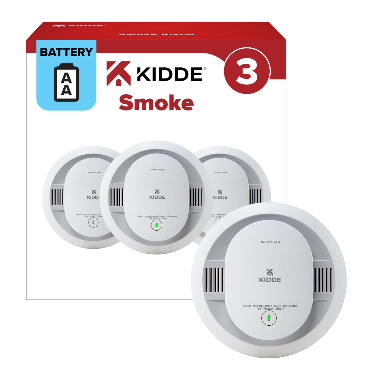 Smoke Detector, AA Battery-Powered, 3 Pack O4174