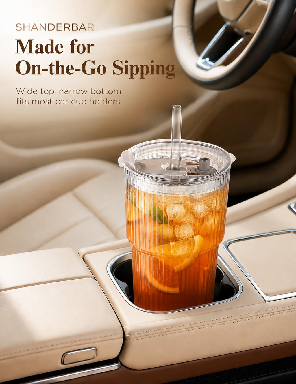 20 oz Ribbed Glass Tumblers with Lids and Straws, Set of 4 T1314