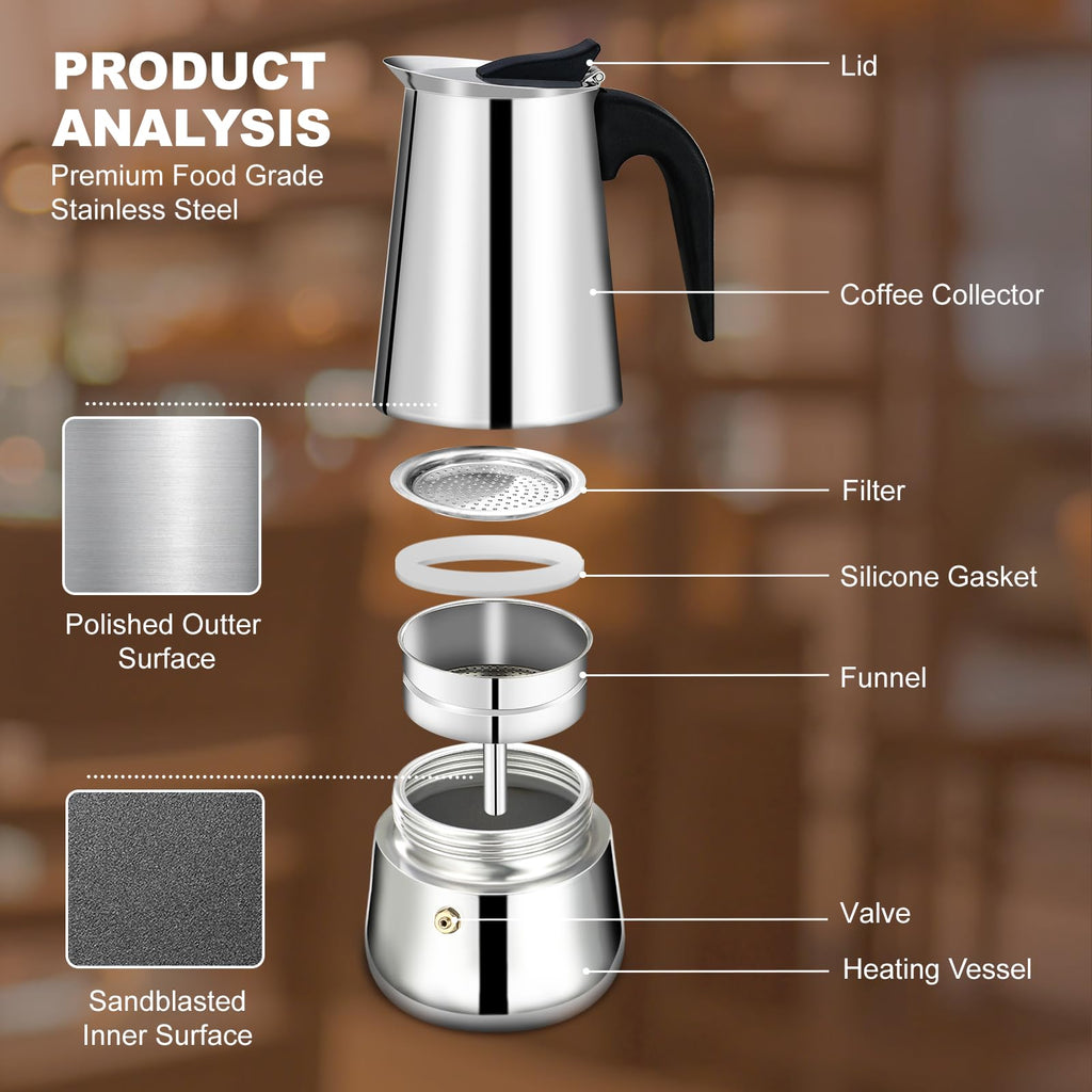 12 Cup Stainless Steel Stovetop Espresso Moka Pot 600ml Y49441