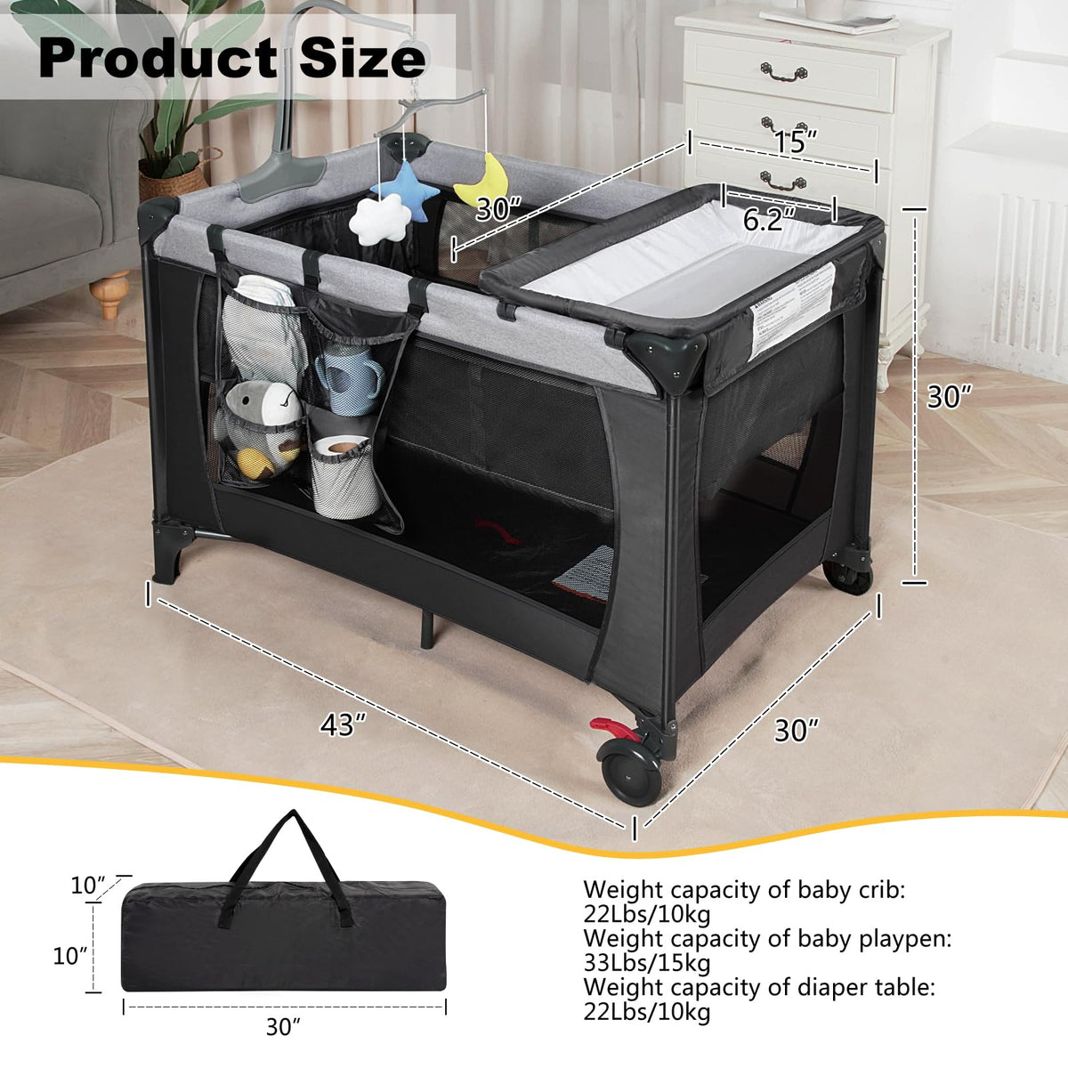 Black Baby Bassinet Playpen D420