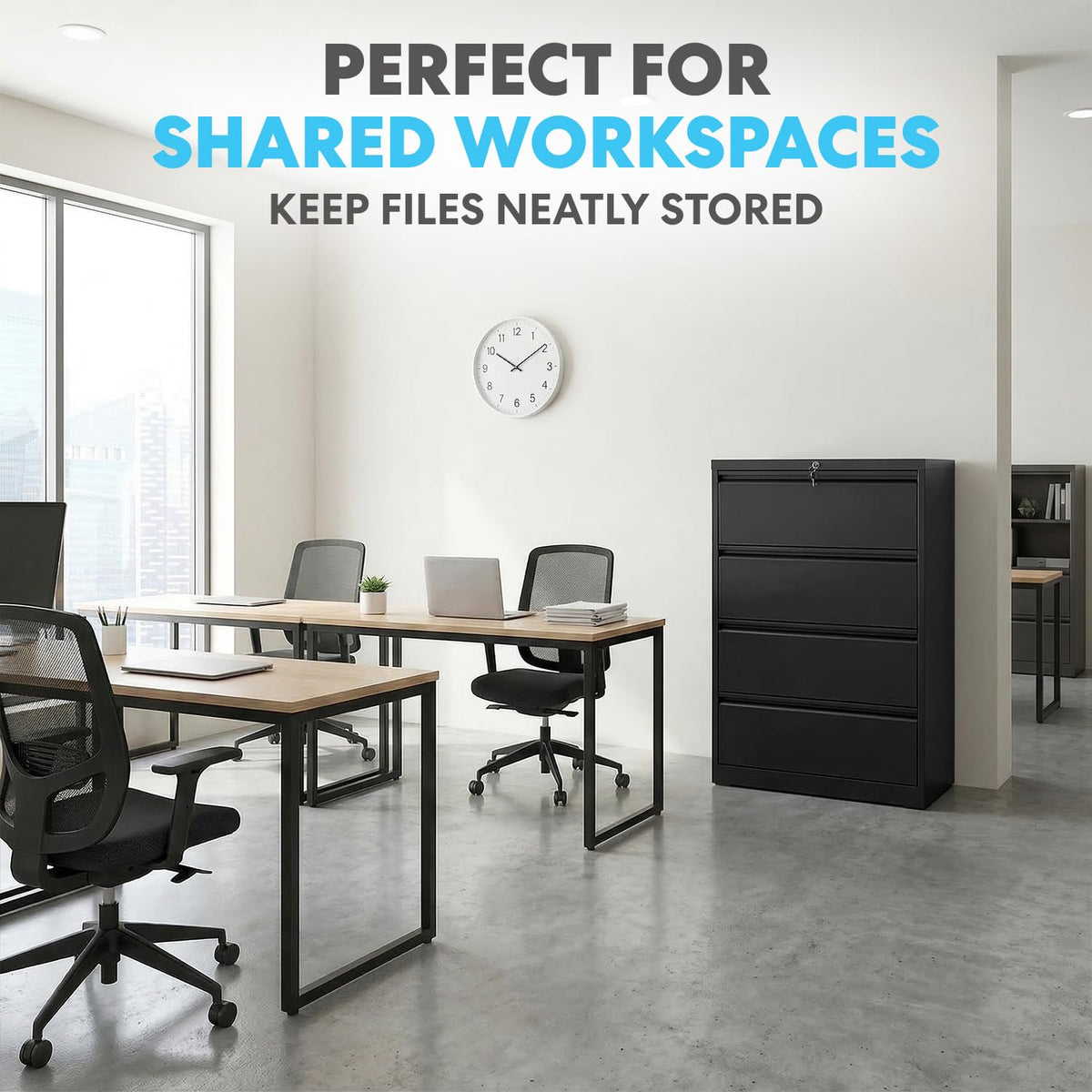 4 Drawer Black Metal File Cabinet with Lock S33777