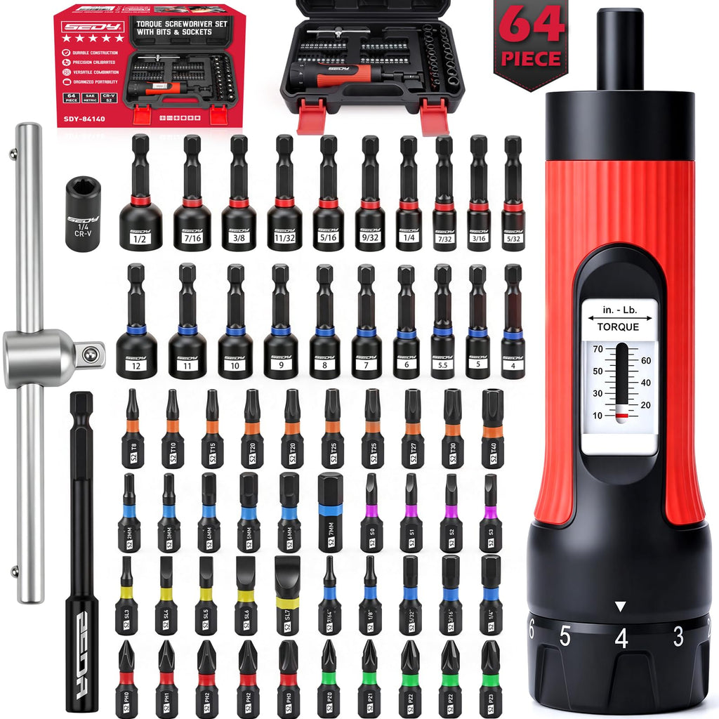 64-Piece Torque Screwdriver Set, 10-70 in-lb, 1/4" Drive R198686