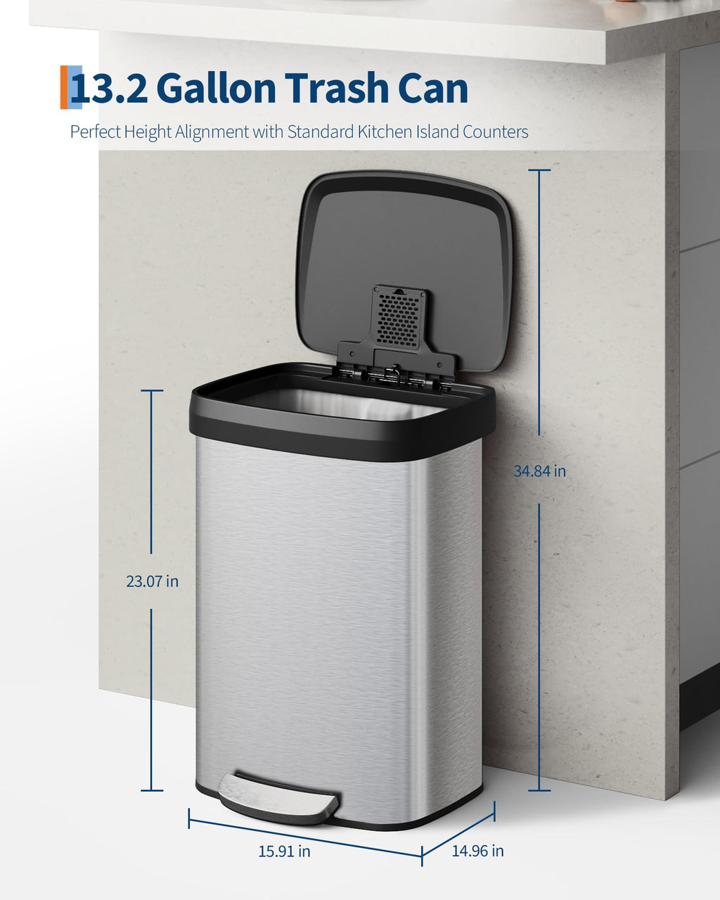 50 L Stainless Steel Step-on Trash Can with Lid Q9597