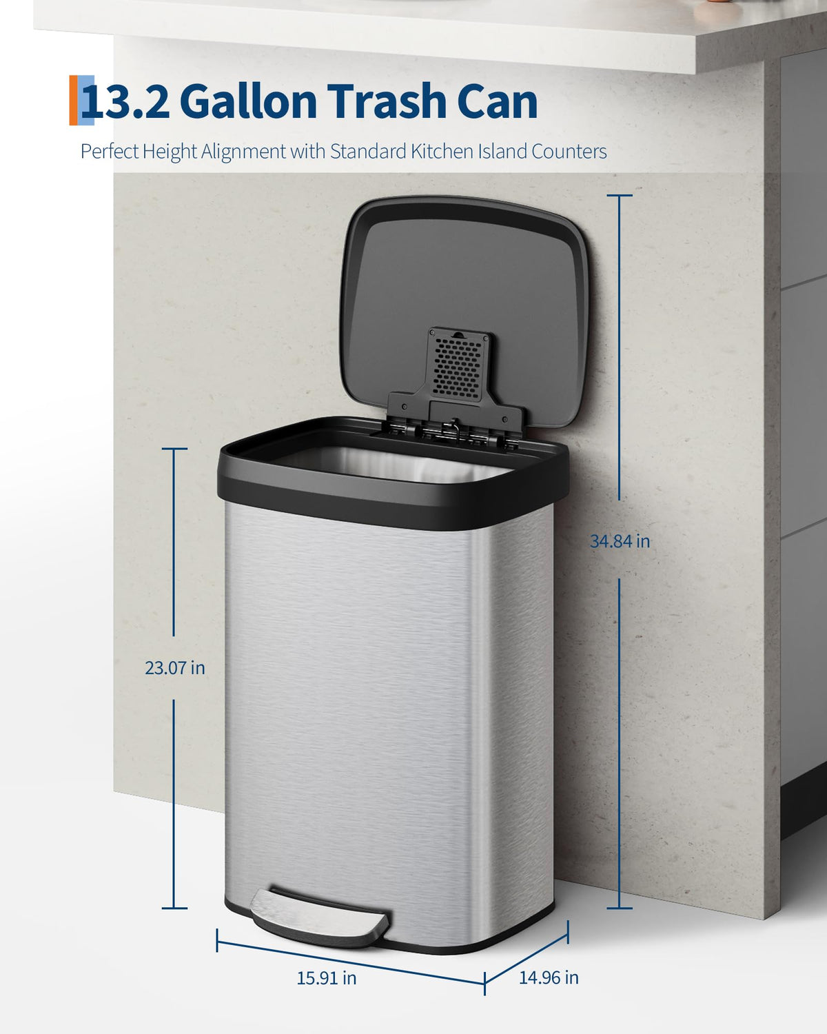 50 L Stainless Steel Step-on Trash Can with Lid Q9597