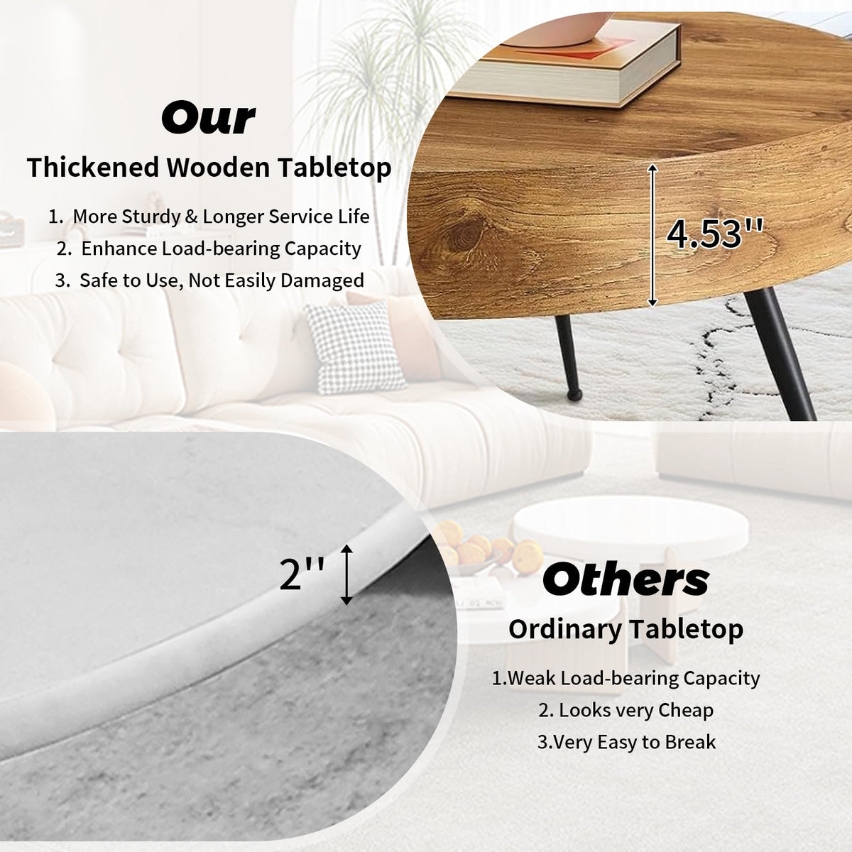 Round Wood Coffee Table with Metal Legs P86231
