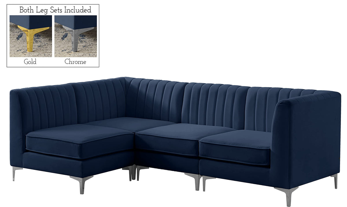 Navy Velvet Modular Sectional with Deep Channel Tufting Q48252