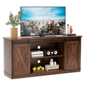 65 Inch Brown Wood TV Stand with Storage Shelves and Sliding Barn Door K116