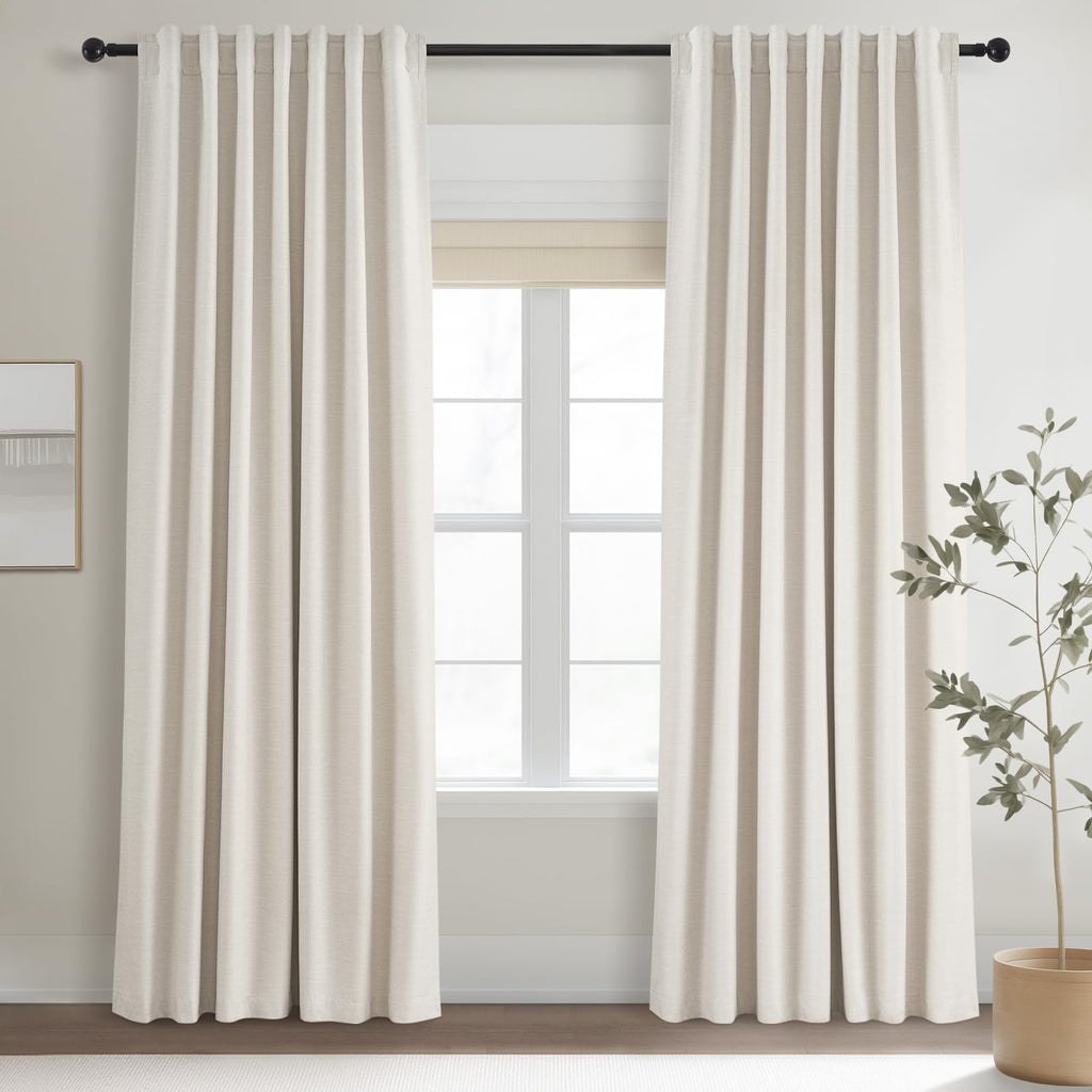 Cream Linen Blackout Curtains 84 Inch Pinch Pleat D548