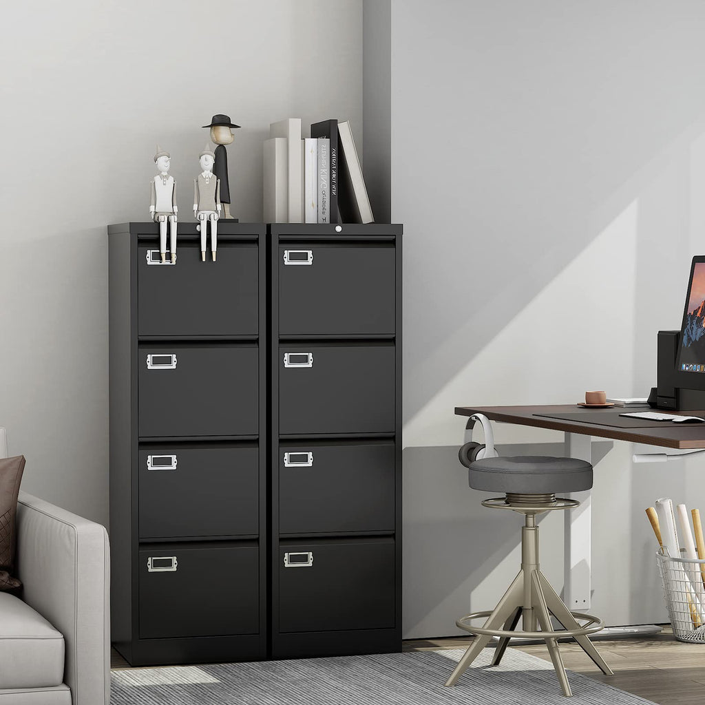 Black 4 Drawer Metal File Cabinet with Lock S591
