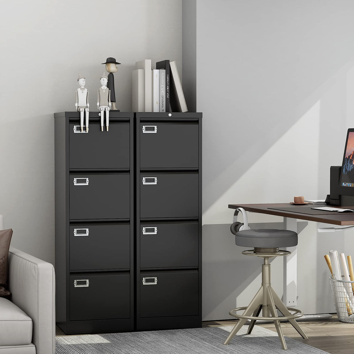 Black 4 Drawer Metal File Cabinet with Lock S591