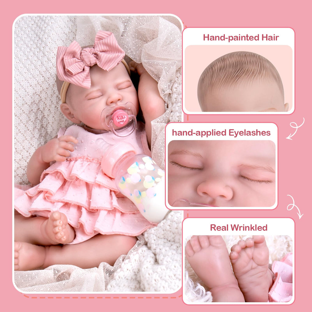 20'' Realistic Sleeping Newborn Girl Doll in Pink Dress O69605