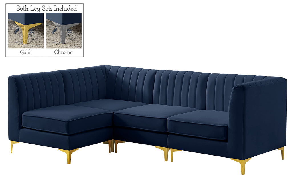 Navy Velvet Modular Sectional with Deep Channel Tufting Q48252