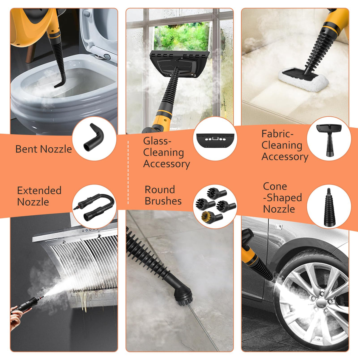 Pressurized Handheld Multi-Surface Natural Steam Cleaner with 12 pcs Accessories X574