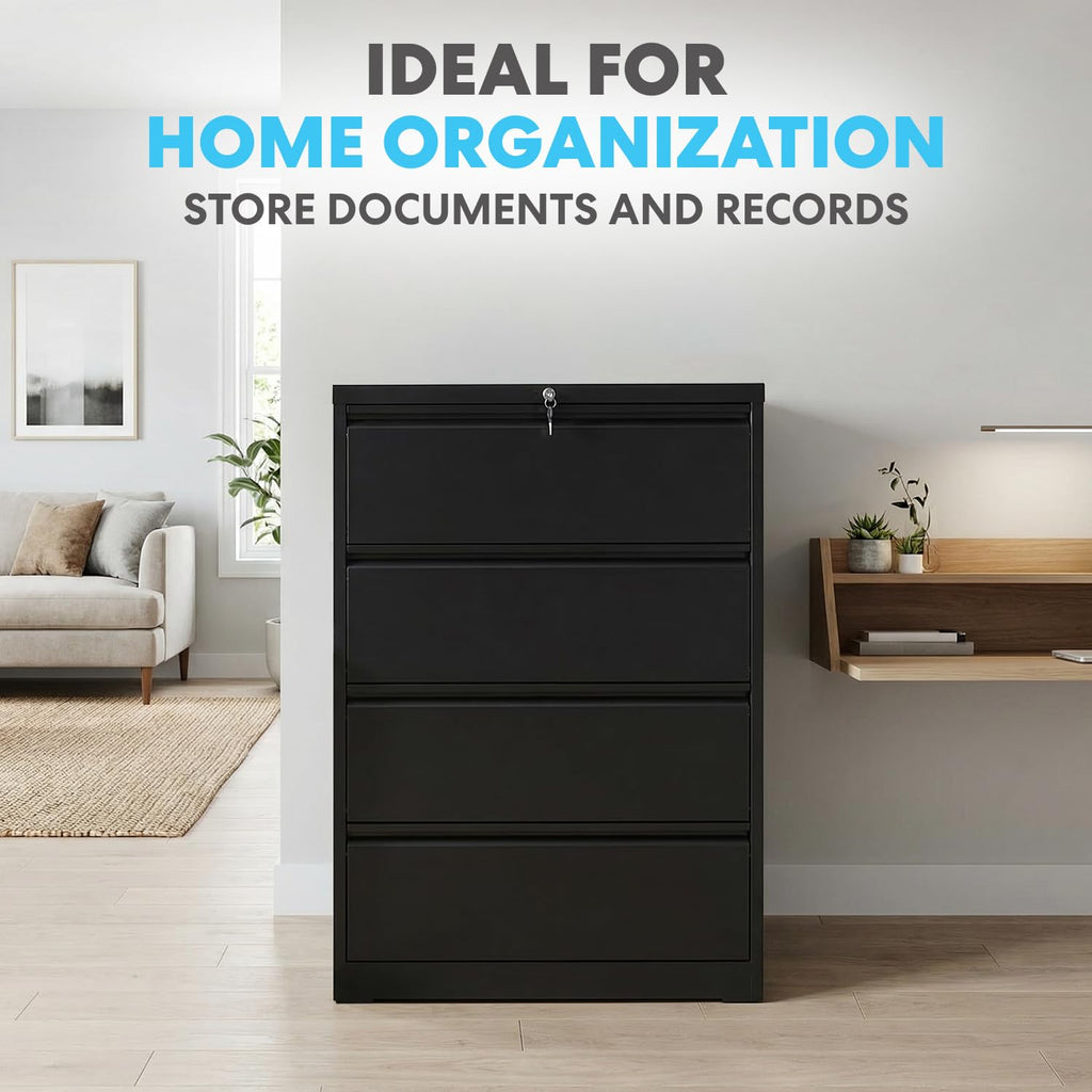 4 Drawer Black Metal File Cabinet with Lock S33777
