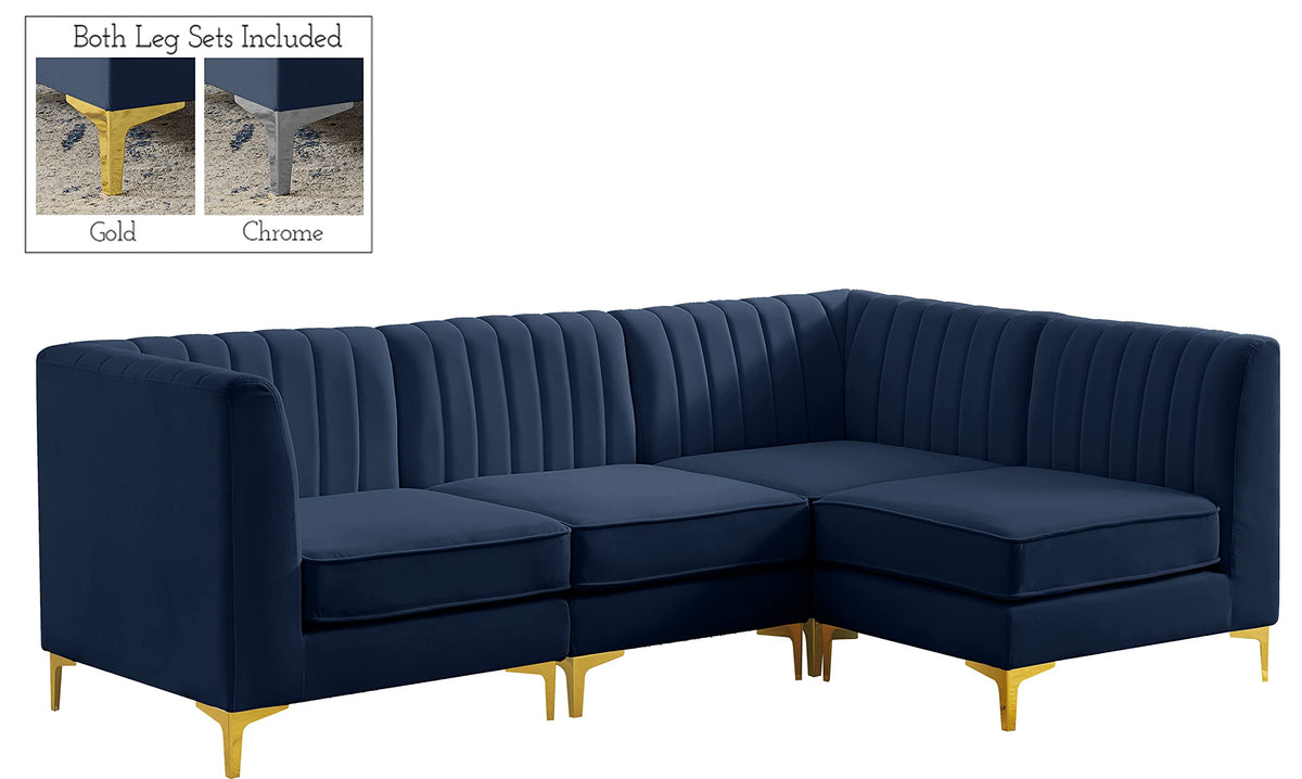 Navy Velvet Modular Sectional with Deep Channel Tufting Q48252