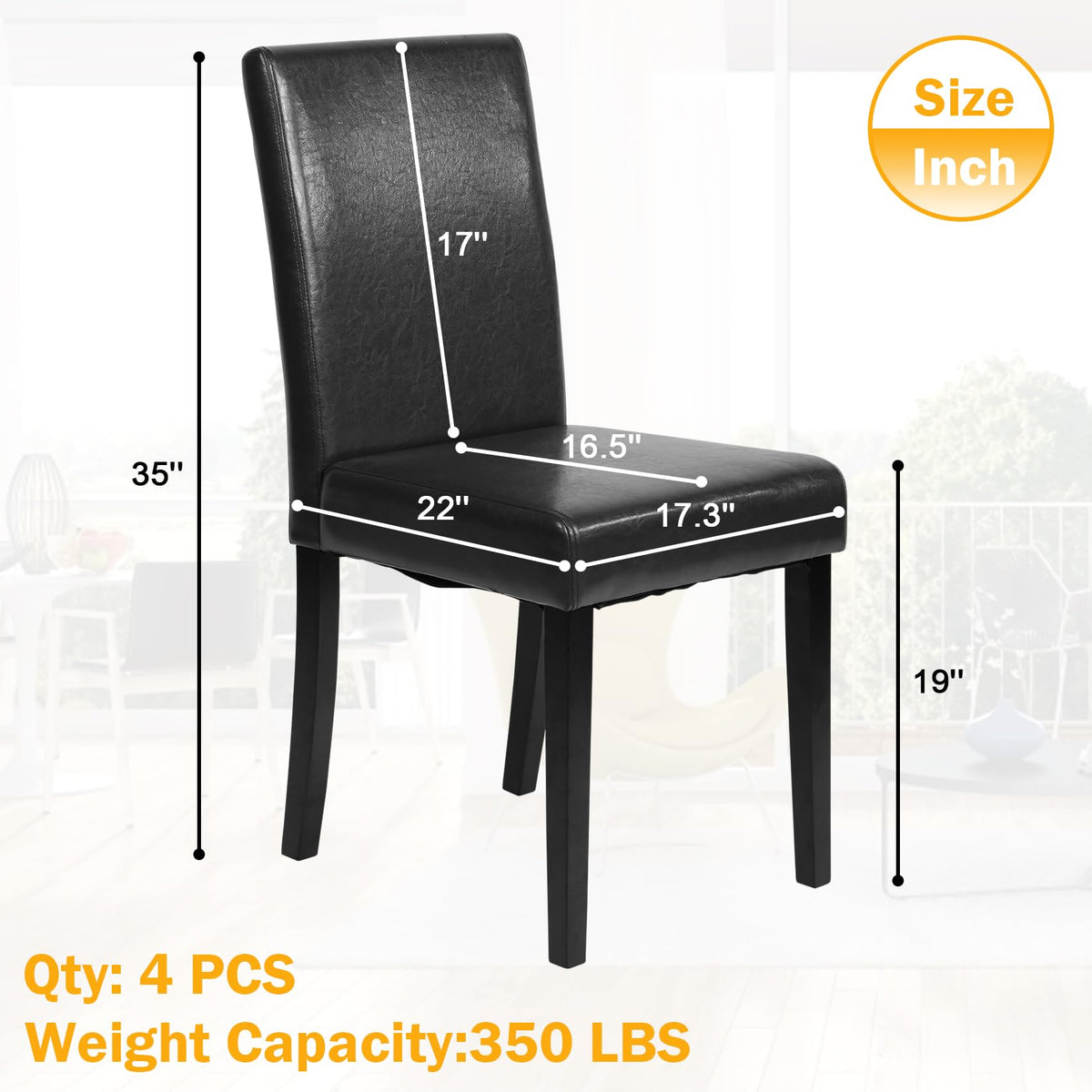 Black Faux Leather Upholstered Dining Chairs Set of 4 V1438