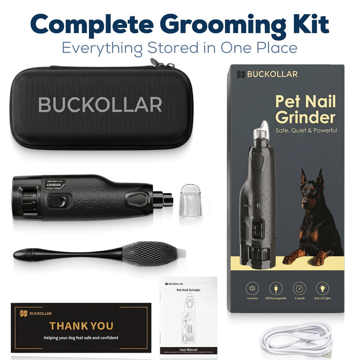 Dog Nail Grinder Quiet 6-Speed with LED Light X6223