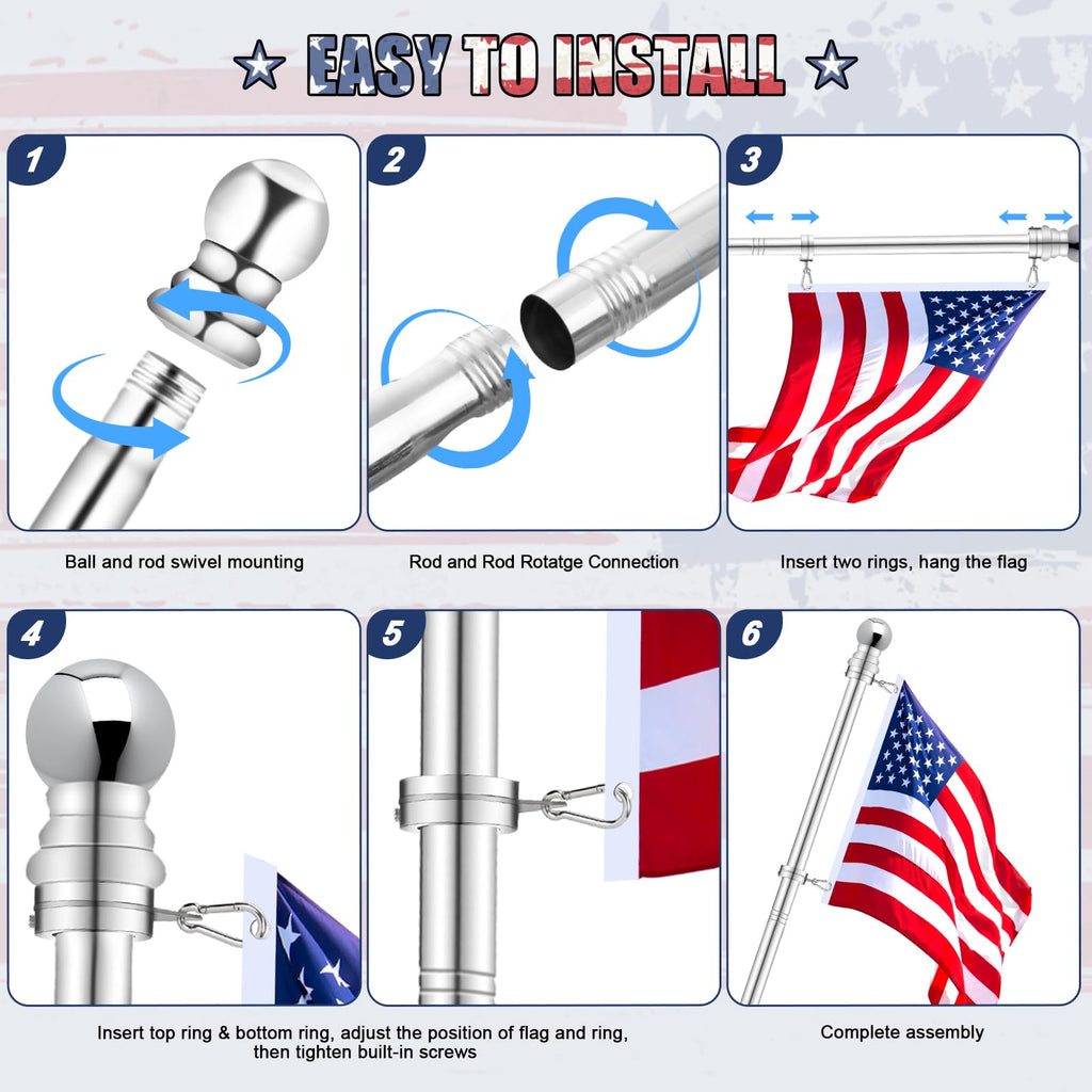 5 FT Stainless Steel Tangle Free Flag Pole B368