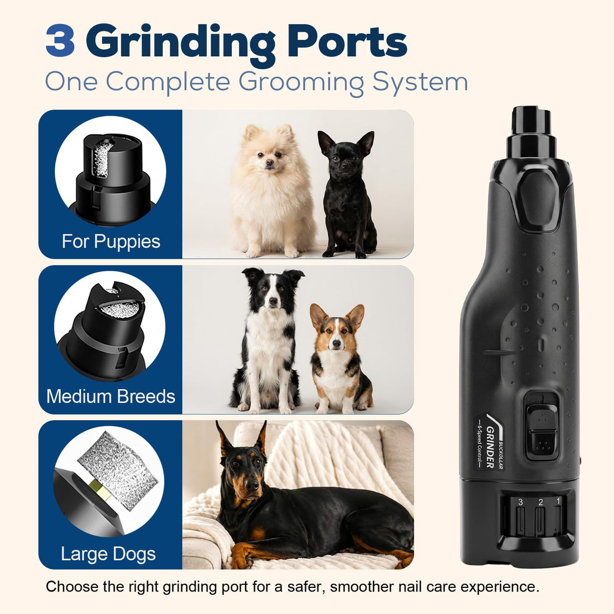 Dog Nail Grinder Quiet 6-Speed with LED Light X6223