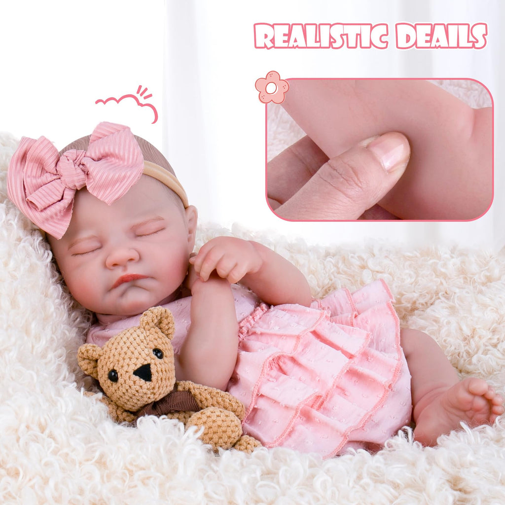 20'' Realistic Sleeping Newborn Girl Doll in Pink Dress O69605