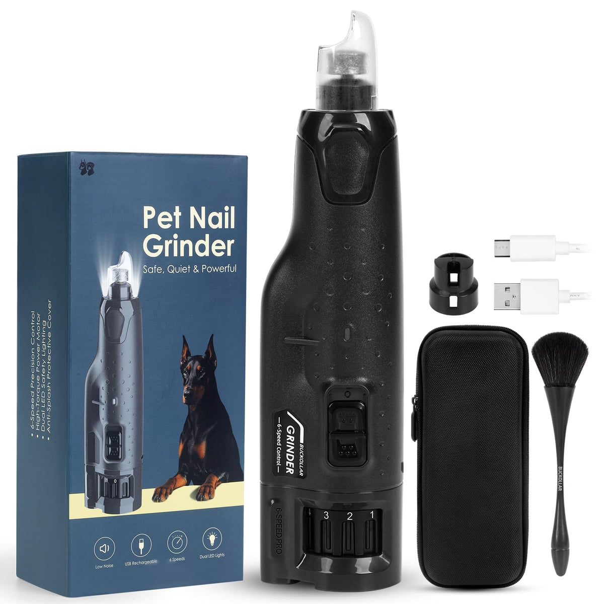 Dog Nail Grinder Quiet 6-Speed with LED Light X6223