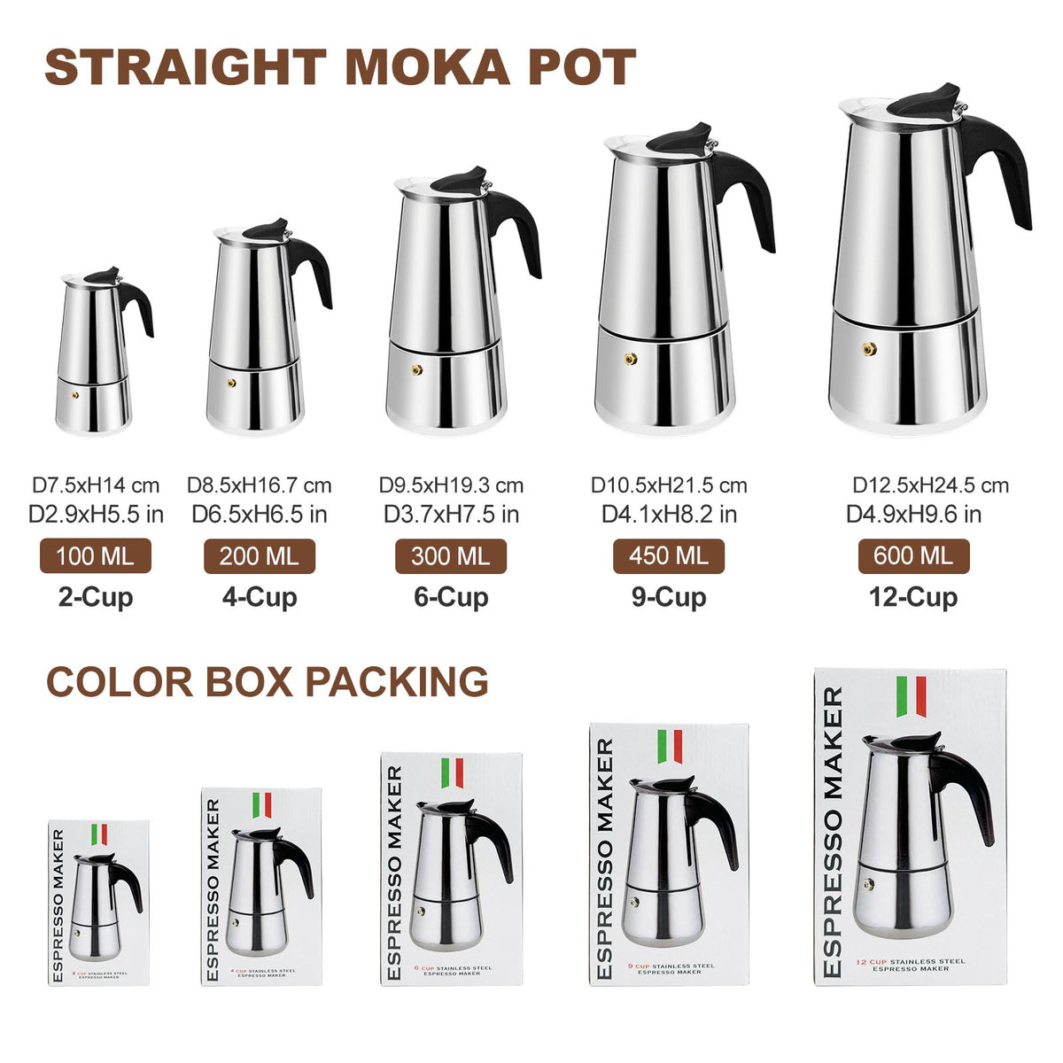 12 Cup Stainless Steel Stovetop Espresso Moka Pot 600ml Y49441