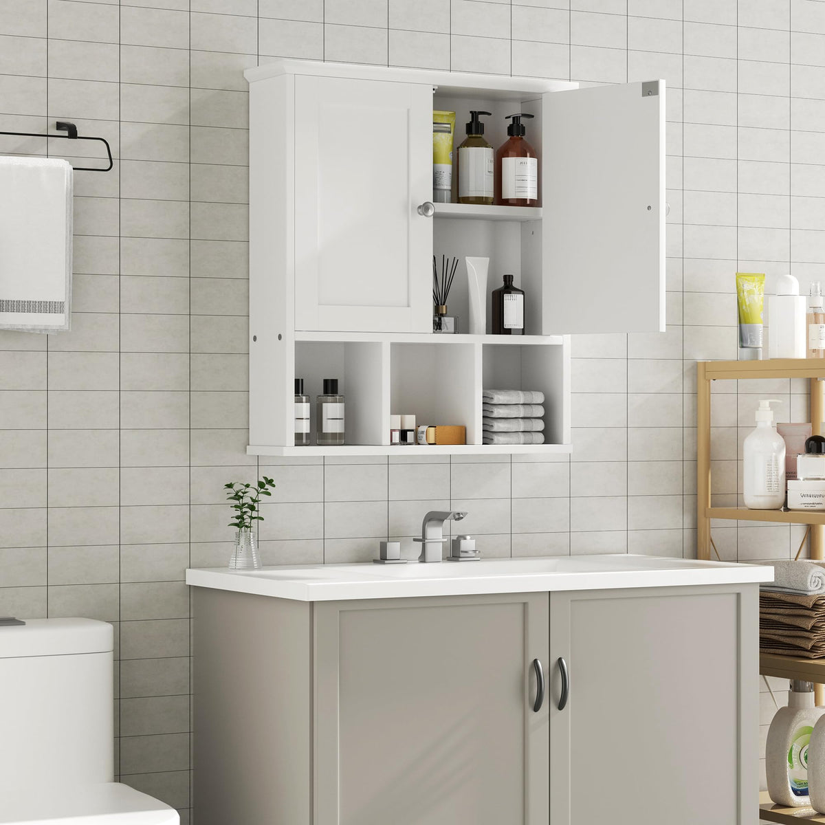Wall Mounted White Medicine Cabinet with Adjustable Shelf H1616