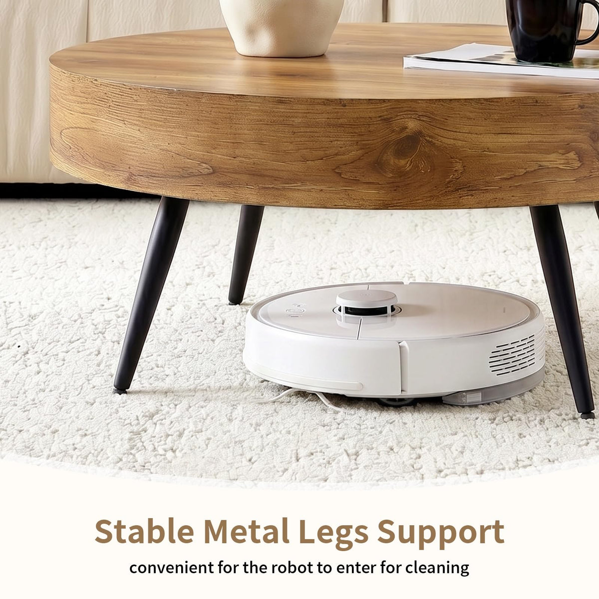 Round Wood Coffee Table with Metal Legs P86231