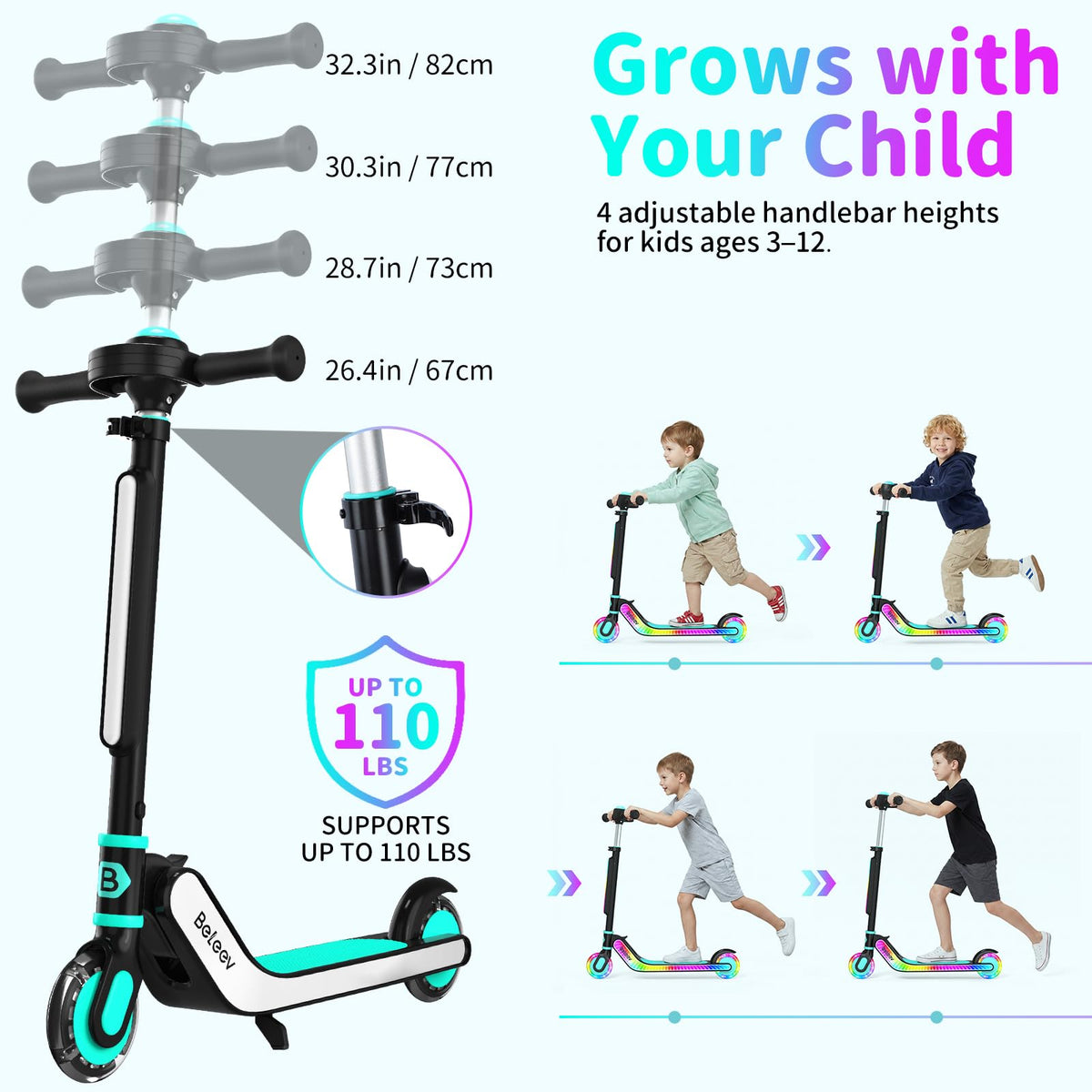 2 Wheel Folding Kick Scooter with Light-Up Deck E739