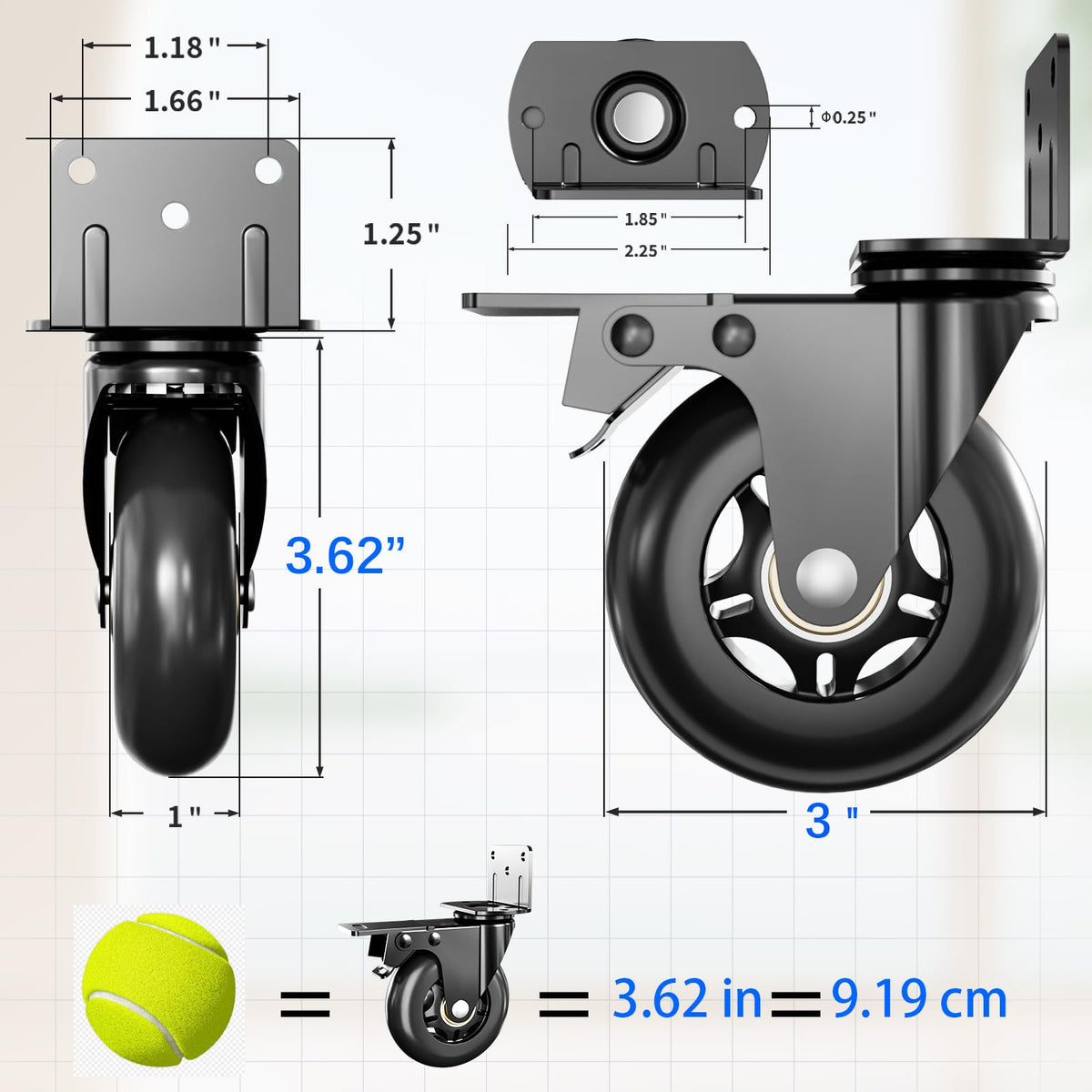 3 in Side Mount Plate Caster Wheels J559