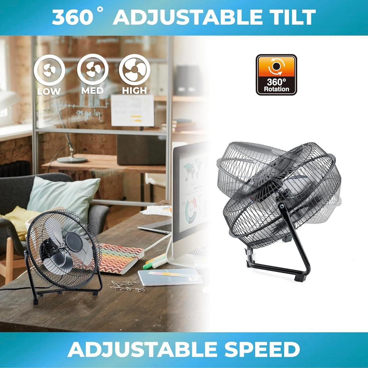 9" 3 Speed Electric Metal Floor Fan with Carry Handle P866406