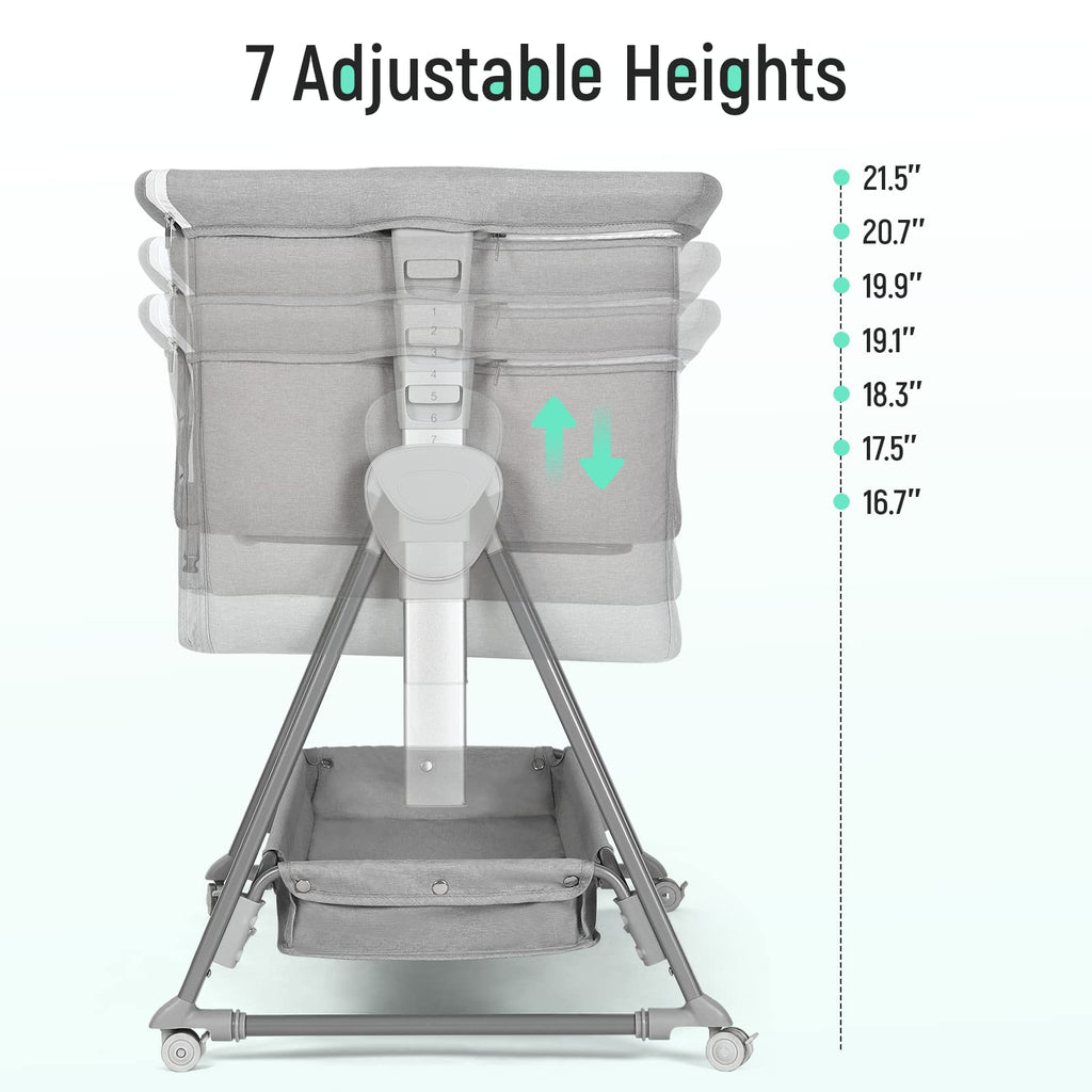Baby Bassinet with 7 Adjustable Height, Breathable Mesh & Mattress S586
