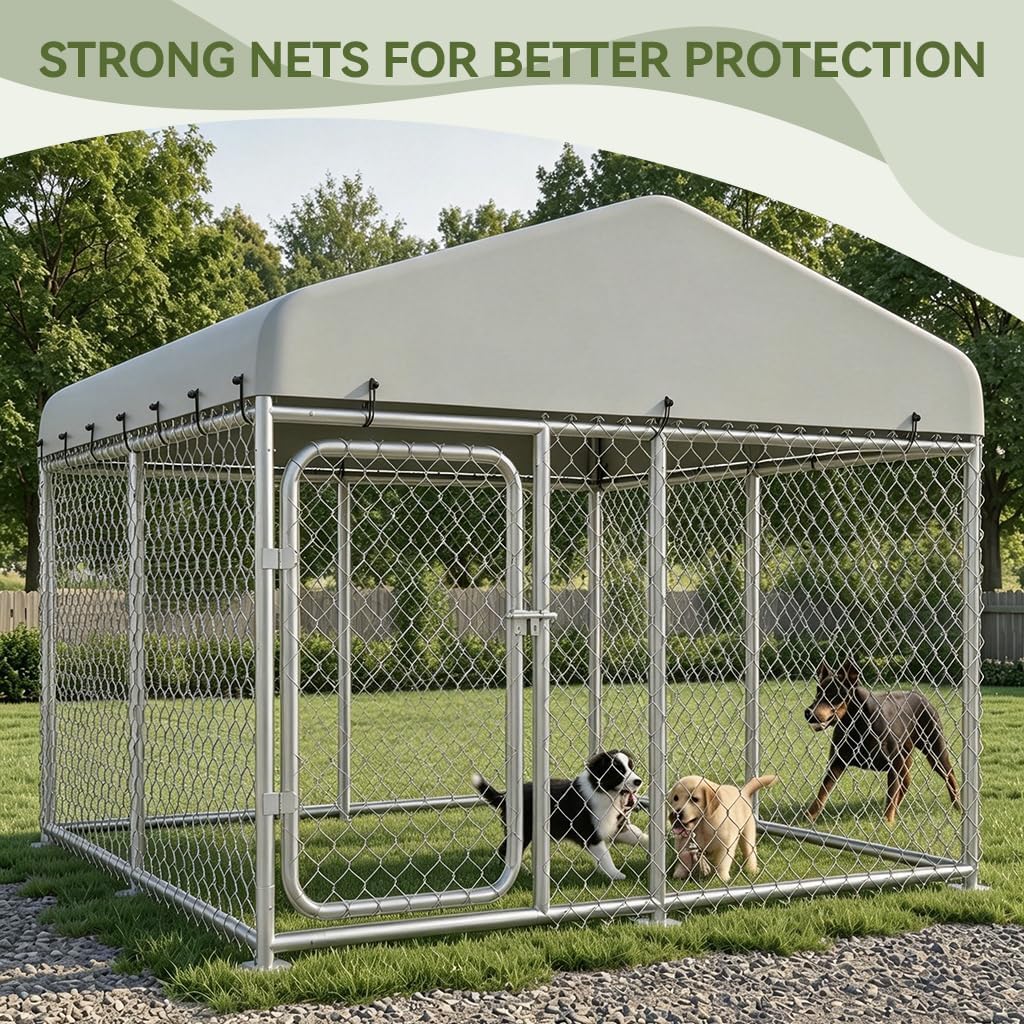 7.5x7.5ft Metal Dog Kennel with Roof V875