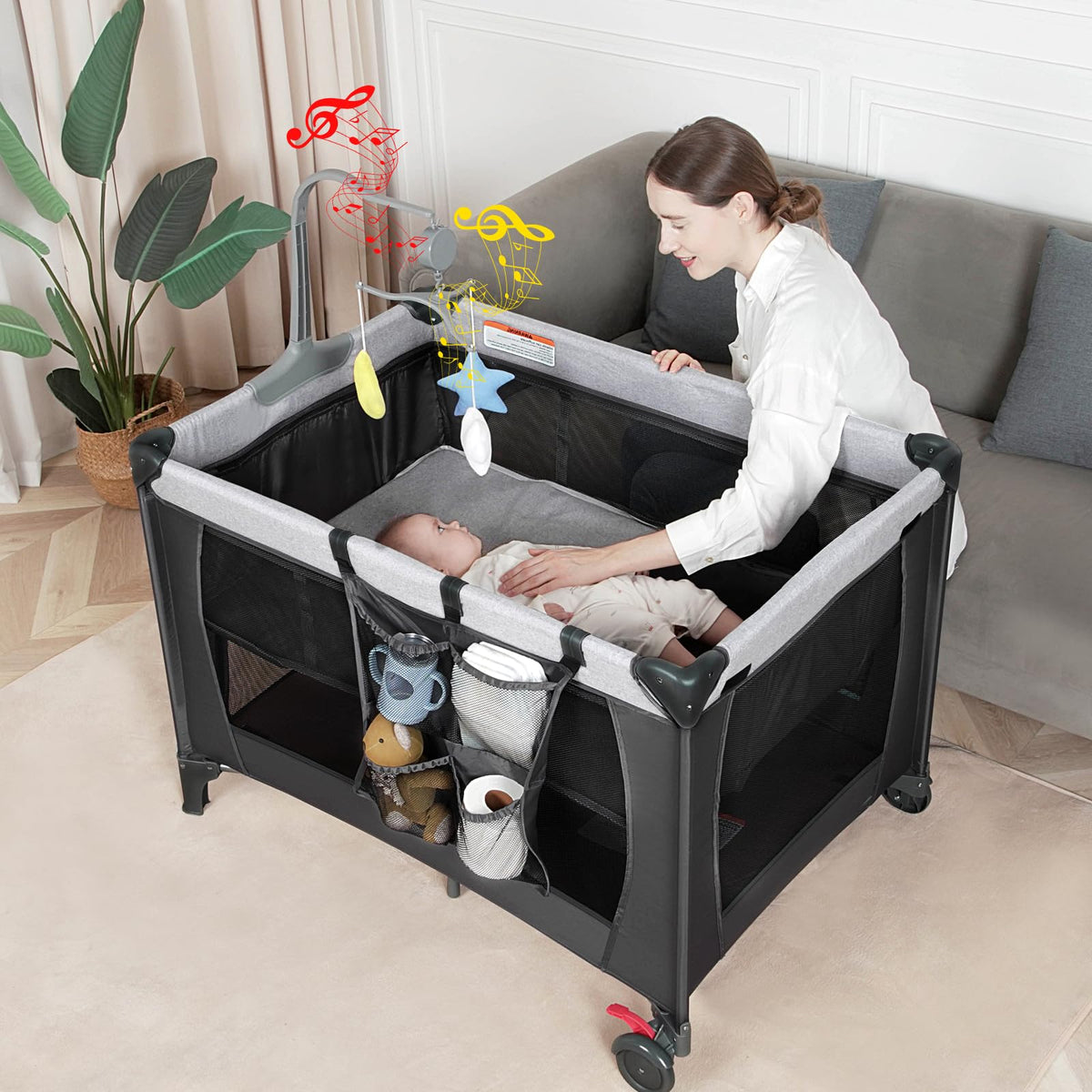 Black Baby Bassinet Playpen D420