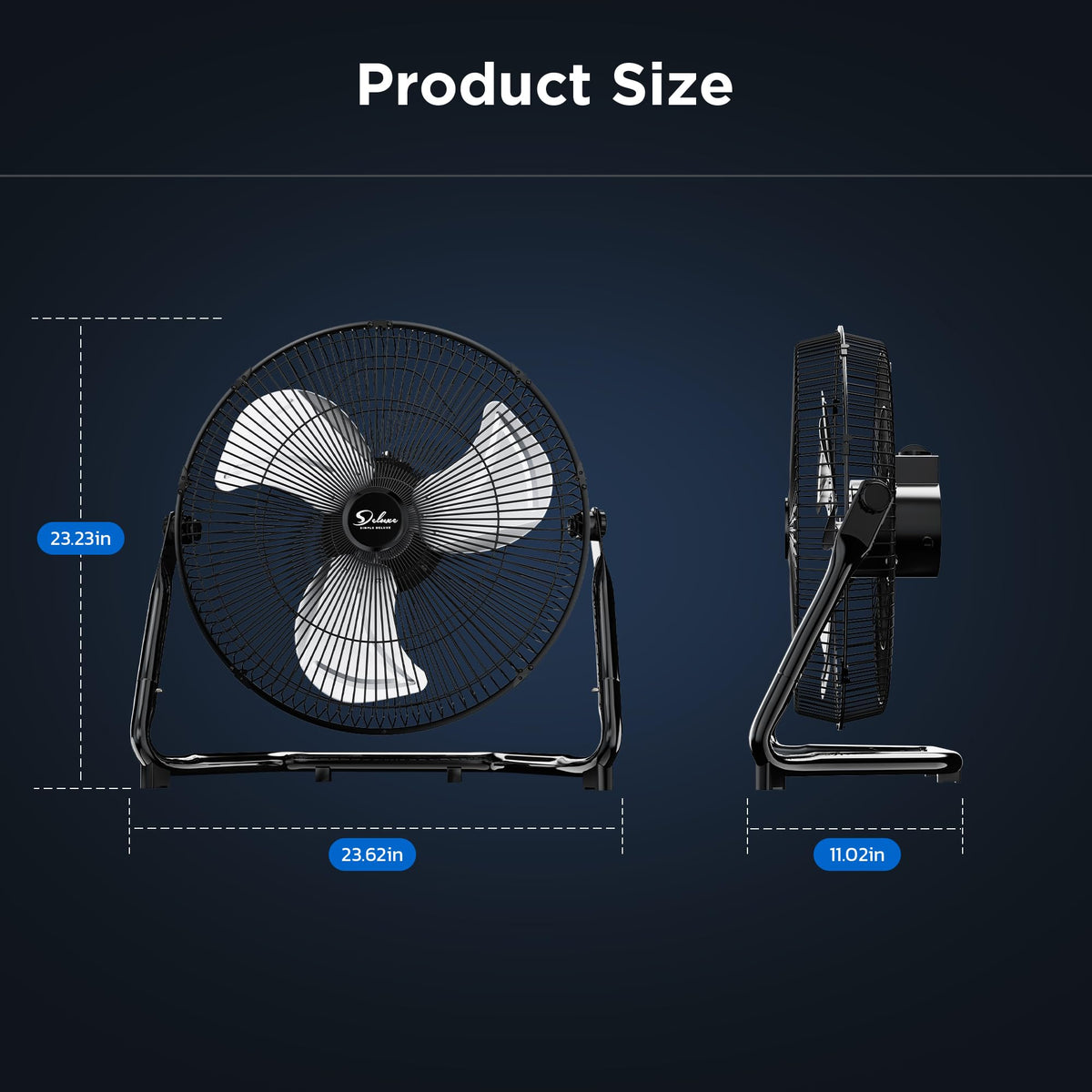 20 Inch 3-Speed High Velocity Metal Industrial Floor Fan, Black V566328
